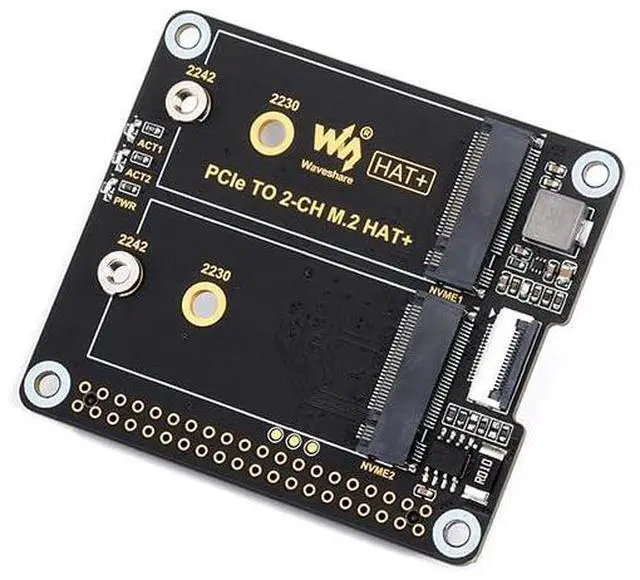 Main image of PCIe to 2-ch M.2 Adapter for Raspberry Pi 5,2-Ch NVMe Protocol M.2 Solid State Drive Adapter,Support M.2 NVMe SSD 2230 2242,Supports PCIE X1 Gen2 Only