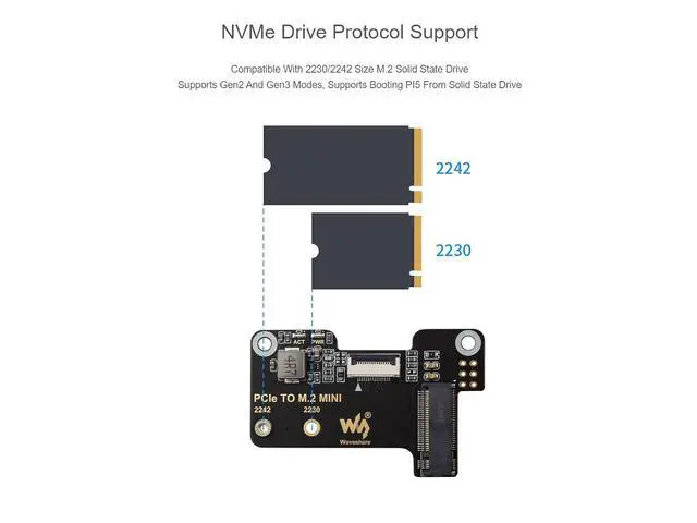 Alt view image 5 of 7 - PCIe to M.2 Mini Adapter Board for Raspberry Pi 5,PCIe to M.2 Adapter Support M.2 NVMe SSD 2230 2242,Supports Gen2 and Gen3 Modes