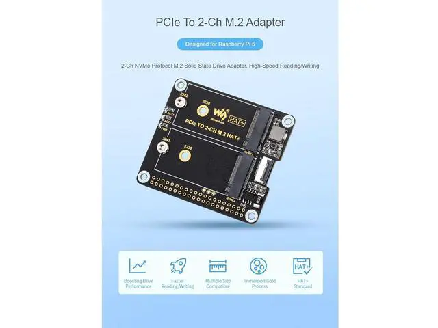 Alt view image 2 of 7 - PCIe to 2-ch M.2 Adapter for Raspberry Pi 5,2-Ch NVMe Protocol M.2 Solid State Drive Adapter,Support M.2 NVMe SSD 2230 2242,Supports PCIE X1 Gen2 Only