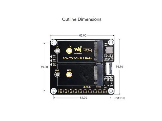 Alt view image 7 of 7 - PCIe to 2-ch M.2 Adapter for Raspberry Pi 5,2-Ch NVMe Protocol M.2 Solid State Drive Adapter,Support M.2 NVMe SSD 2230 2242,Supports PCIE X1 Gen2 Only