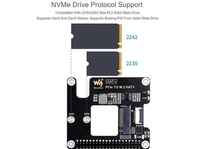 Alt view image 3 of 7 - PCIe to M.2 Adapter for Raspberry Pi 5,Support M.2 NVMe SSD 2230 2242,Supports Gen2 and Gen3 Modes