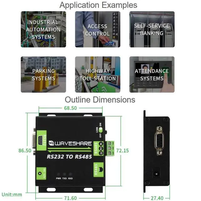 Alt view image 7 of 7 - Industrial Electromagnetic Isolated RS232 TO RS485 Converter with Screw Terminal and RJ45 Connector for RS485,DB9 female Connector for RS232,ADI Magnetical Isolation,1200m Transmission Distance