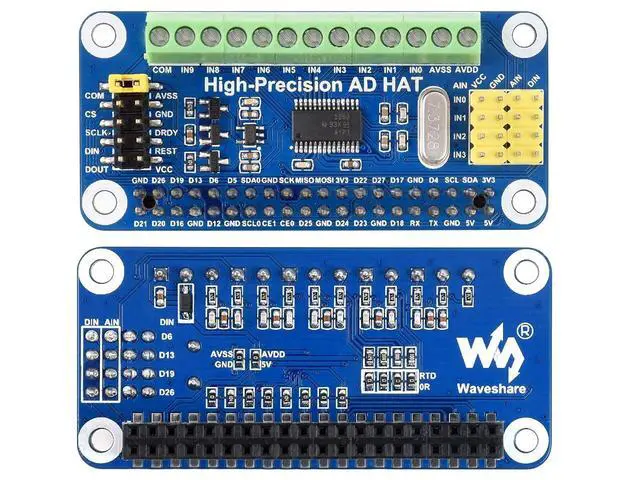 Alt view image 2 of 7 - High-Precision AD HAT for Raspberry Pi, ADS1263 10-Ch 32-bit ADC, GPIO Connectivity
