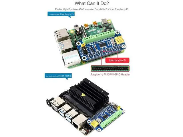 Alt view image 4 of 7 - High-Precision AD HAT for Raspberry Pi, ADS1263 10-Ch 32-bit ADC, GPIO Connectivity