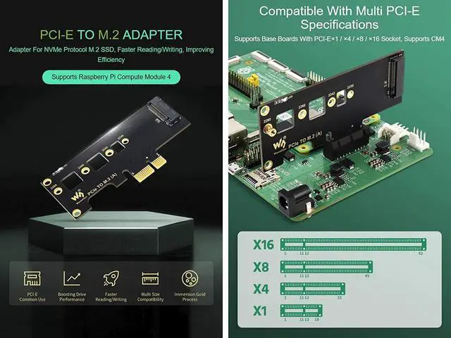 Alt view image 5 of 7 - NVMe Adapter M.2 SSD PCIe Adapter to PCI-e x4/x8/x16 Adapter Card Support M.2 (M Key) NVMe SSD 2230 2242 2260 2280 Compatible with Raspberry Pi Compute Module 4