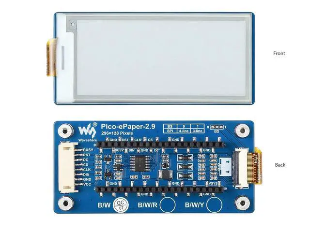 Alt view image 2 of 7 - 2.9inch E-Ink Display HAT 296×128 Pixels Black White Two Color E-Paper Module epaper Screen for Raspberry Pi Pico Microcontroller Board,SPI Interface,Support Partial Refresh
