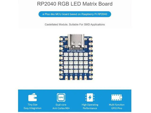 Alt view image 3 of 6 - RP2040-Matrix Mini Development Board RP2040 RGB LED Matrix Board Onboard 5×5 RGB LED Matrix Based on Raspberry Pi Microcontroller Chip RP2040, Supports C/C++, MicroPython, Arduino