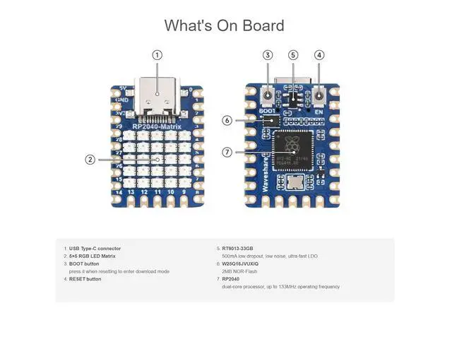 Alt view image 6 of 6 - RP2040-Matrix Mini Development Board RP2040 RGB LED Matrix Board Onboard 5×5 RGB LED Matrix Based on Raspberry Pi Microcontroller Chip RP2040, Supports C/C++, MicroPython, Arduino