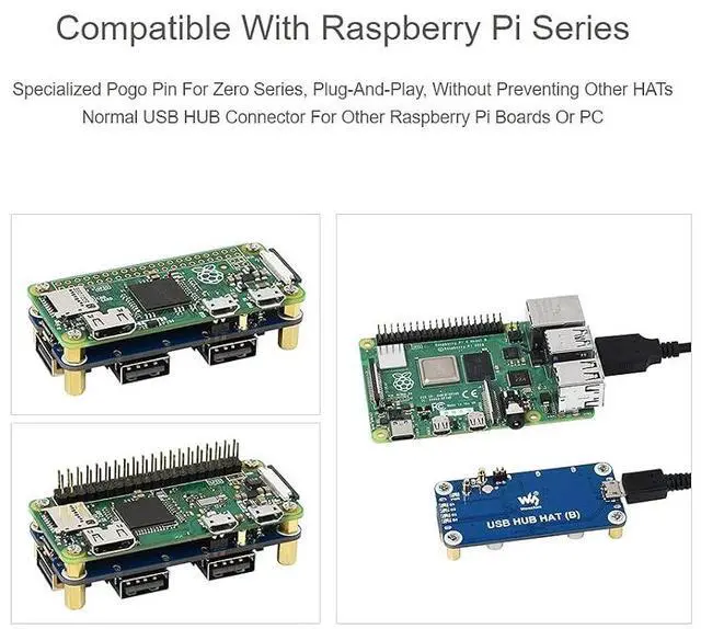Alt view image 5 of 7 - USB HUB HAT B Expansion Board for Raspberry Pi 4 B/3 B+/3 A+/2 B/Zero/Zero 2 W/W/WH,PC,4 USB Ports Compatible with USB2.0/1.1