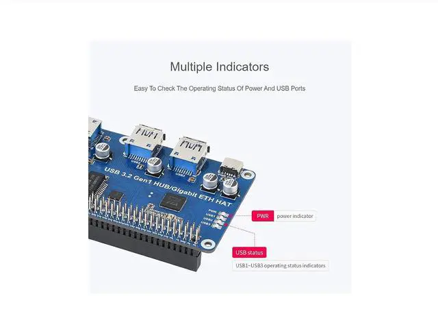 Alt view image 5 of 7 - USB 3.2 Gen1 and Gigabit Ethernet HUB HAT for Raspberry Pi 4 B 3 B+ 3 B 2B Zero Zero 2 W Zero WH,3X USB 3.2 Gen1 Ports, 1x Gigabit Ethernet Port,Compatible with USB 3.0/2.0/1.1