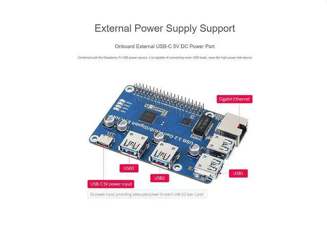 Alt view image 6 of 7 - USB 3.2 Gen1 and Gigabit Ethernet HUB HAT for Raspberry Pi 4 B 3 B+ 3 B 2B Zero Zero 2 W Zero WH,3X USB 3.2 Gen1 Ports, 1x Gigabit Ethernet Port,Compatible with USB 3.0/2.0/1.1