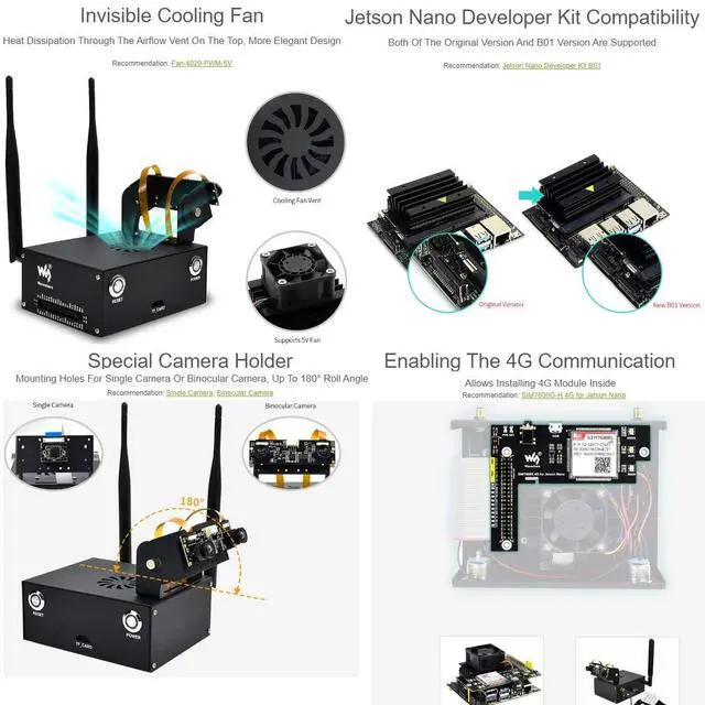 Alt view image 2 of 7 - Metal Case (C) Enclosure for Jetson Nano Developer Kit and B01 Version with Camera Holder,Reset,Power Buttons Compatible IMX219 Series Camera,Wireless-AC8265,Cooling Fan