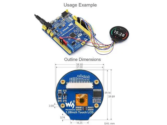 Alt view image 5 of 7 - 1.28inch Round Touch LCD Display Module 240×240 Resolution 65K RGB LCD for Raspberry Pi,Raspberry Pi Pico,Arduino, STM32,Embedded GC9A01 Driver, CST816S Capacitive Touch Control Chip
