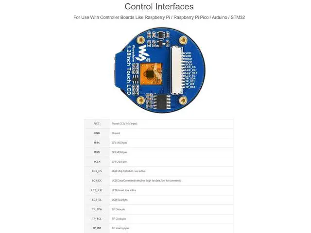 Alt view image 4 of 7 - 1.28inch Round Touch LCD Display Module 240×240 Resolution 65K RGB LCD for Raspberry Pi,Raspberry Pi Pico,Arduino, STM32,Embedded GC9A01 Driver, CST816S Capacitive Touch Control Chip