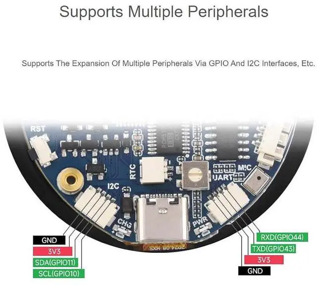 Alt view image 4 of 7 - ESP32-S3 1.85inch Round Touch Display Development Board 360×360 Resolution 262K Color LCD Screen, 32-bit LX7 Dual-core Processor,Supports WiFi & Bluetooth