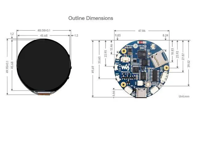 Alt view image 7 of 7 - ESP32-S3 1.85inch Round Display Development Board 360×360 Resolution 262K Color LCD, 32-bit LX7 Dual-core Processor,Supports WiFi & Bluetooth