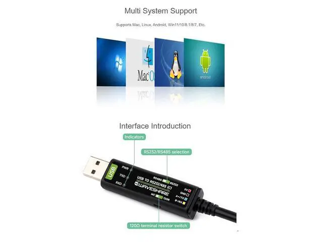 Alt view image 3 of 7 - USB to RS232/485 Serial Port Converter Adapter Cable with Original FT232RNL Chip,Supports Mac, Linux, Android, Win11/10/8.1/8/7,Supports 3.3V / 5V,RS232 / RS485 Communication Switching