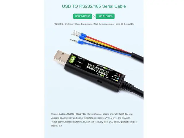 Alt view image 2 of 7 - USB to RS232/485 Serial Port Converter Adapter Cable with Original FT232RNL Chip,Supports Mac, Linux, Android, Win11/10/8.1/8/7,Supports 3.3V / 5V,RS232 / RS485 Communication Switching