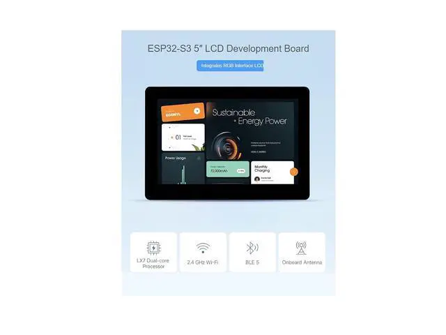 Alt view image 2 of 7 - ESP32-S3 5inch Display LCD Development Board 800×480 Solution IPS Display with 2.4GHz WiFi and BLE 5 Support,32-bit LX7 Dual-core Processor