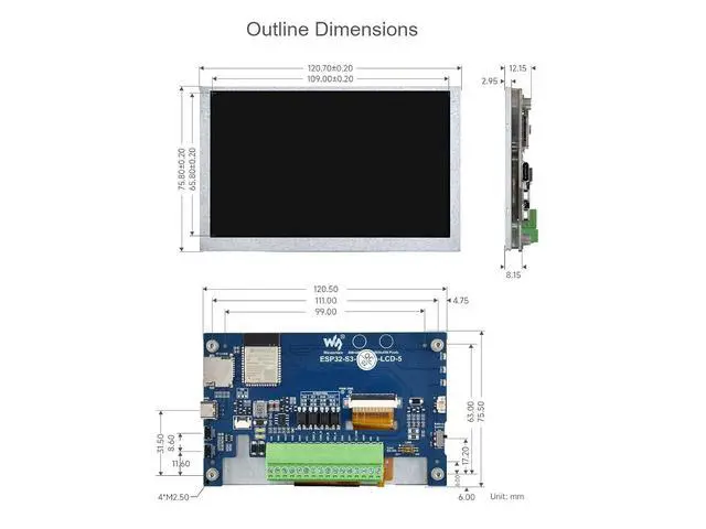 Alt view image 7 of 7 - ESP32-S3 5inch Display LCD Development Board 800×480 Solution IPS Display with 2.4GHz WiFi and BLE 5 Support,32-bit LX7 Dual-core Processor
