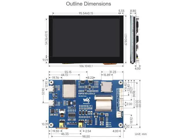 Alt view image 7 of 7 - ESP32-S3 4.3inch Capacitive Touch LCD Development Board with 2.4GHz WiFi and BLE 5 Support,32-bit LX7 Dual-core ProcessorOnboard CAN, RS485, I2C Interface