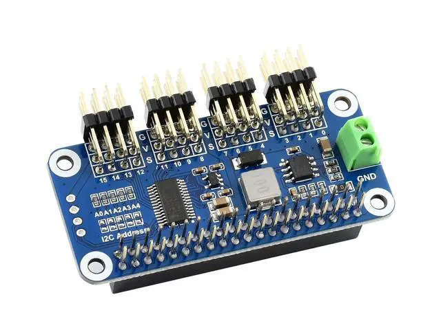 Main image of 16 Channel 12-bit PWM Servo Driver HAT (B) Board PCA9685 Driver IIC Interface for Raspberry Pi 4/3B+/3B/Zero/Zero W/Zero WH and Jetson Nano