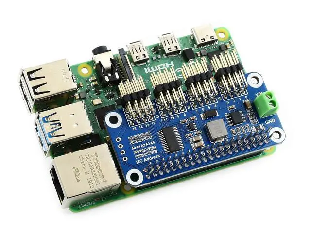 Alt view image 5 of 7 - 16 Channel 12-bit PWM Servo Driver HAT (B) Board PCA9685 Driver IIC Interface for Raspberry Pi 4/3B+/3B/Zero/Zero W/Zero WH and Jetson Nano