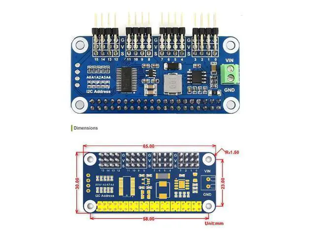 Alt view image 7 of 7 - 16 Channel 12-bit PWM Servo Driver HAT (B) Board PCA9685 Driver IIC Interface for Raspberry Pi 4/3B+/3B/Zero/Zero W/Zero WH and Jetson Nano