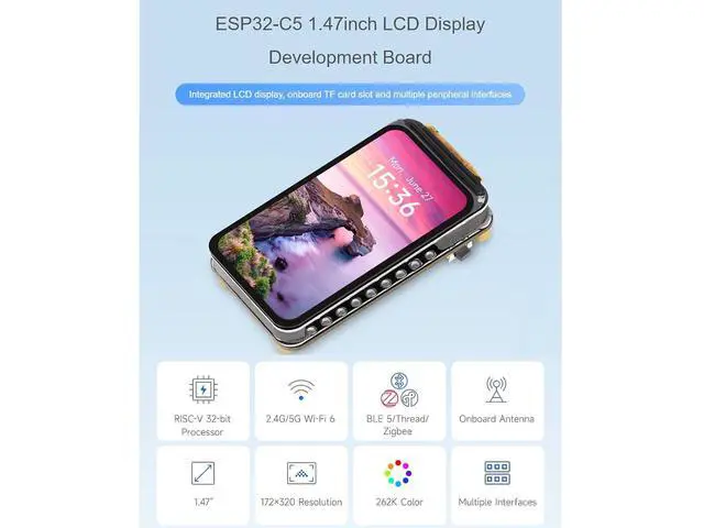 Alt view image 2 of 7 - ESP32-C5 1.47inch LCD Display Development Board,262K Color Display | 172×320 Resolution, 2.4GHz/5GHz Wi-Fi 6 and Bluetooth 5 (LE) ,RISC-V 32-bit Processor,Multiple Peripherals