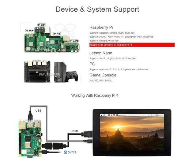 Alt view image 3 of 7 - 7inch HDMI LCD (H) (with case) 1024x600 for Raspberry Pi IPS Display Capacitive Touch Screen Monitor with Toughened Glass Cover Case for Raspberry Pi 4/3/2/1 B B+ A+/Jetson Nano/Windows 10