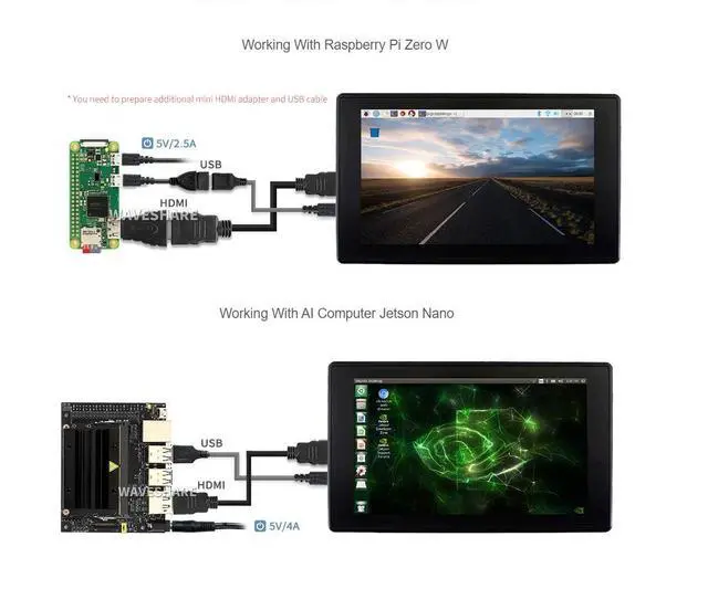 Alt view image 4 of 7 - 7inch HDMI LCD (H) (with case) 1024x600 for Raspberry Pi IPS Display Capacitive Touch Screen Monitor with Toughened Glass Cover Case for Raspberry Pi 4/3/2/1 B B+ A+/Jetson Nano/Windows 10
