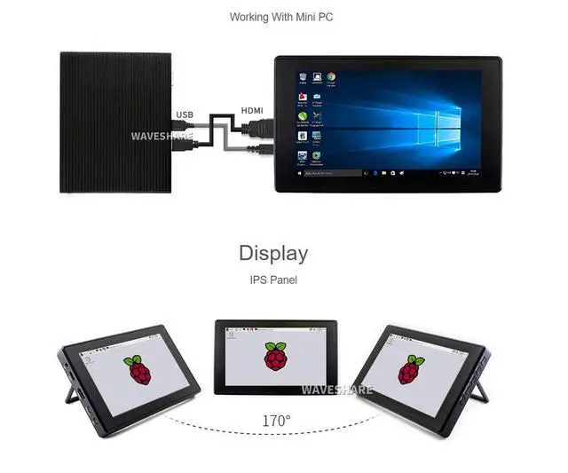 Alt view image 5 of 7 - 7inch HDMI LCD (H) (with case) 1024x600 for Raspberry Pi IPS Display Capacitive Touch Screen Monitor with Toughened Glass Cover Case for Raspberry Pi 4/3/2/1 B B+ A+/Jetson Nano/Windows 10