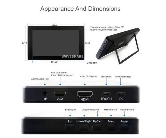 Alt view image 7 of 7 - 7inch HDMI LCD (H) (with case) 1024x600 for Raspberry Pi IPS Display Capacitive Touch Screen Monitor with Toughened Glass Cover Case for Raspberry Pi 4/3/2/1 B B+ A+/Jetson Nano/Windows 10