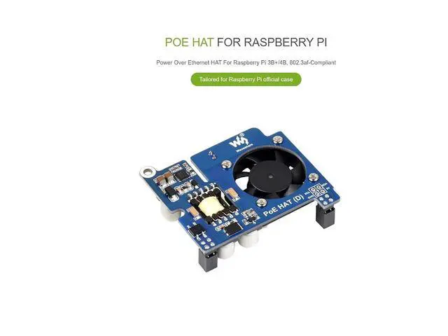 Alt view image 3 of 6 - PoE HAT for Raspberry Pi 4 B/3 B+,Power Over Ethernet HAT (D) with Fan,Support IEEE 802.3af Network,Compatible with Raspberry Pi Official 4B Case