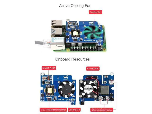 Alt view image 6 of 6 - PoE HAT for Raspberry Pi 4 B/3 B+,Power Over Ethernet HAT (D) with Fan,Support IEEE 802.3af Network,Compatible with Raspberry Pi Official 4B Case