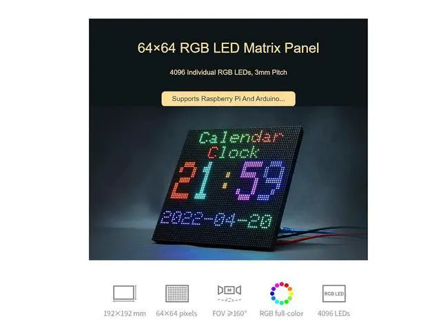 Alt view image 5 of 7 - 64×64 Pixels RGB Full-Color LED Matrix Panel Display 3mm Pitch LED Module Compatible with Arduino,4096 Individual RGB LEDs,Adjustable Brightness
