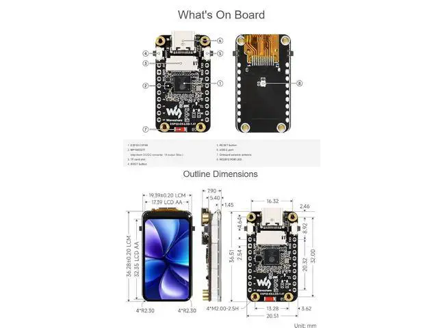 Alt view image 7 of 7 - ESP32-C5 1.47inch LCD Display Development Board ,262K Color Display | with Pre-soldered Headers,172×320 Resolution, 2.4GHz/5GHz Wi-Fi 6 and Bluetooth 5 (LE) ,RISC-V 32-bit Processor