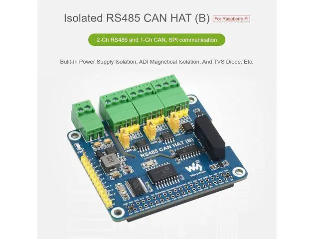 Alt view image 2 of 7 - 2-Channel RS485 and 1-Channel CAN Expansion Board Isolated RS485 CAN HAT (B) for Raspberry Pi 4B/3B+/3B/2B/B+/A+/Zero W/Zero WH,Multiple Protection Circuits,SPI Communication