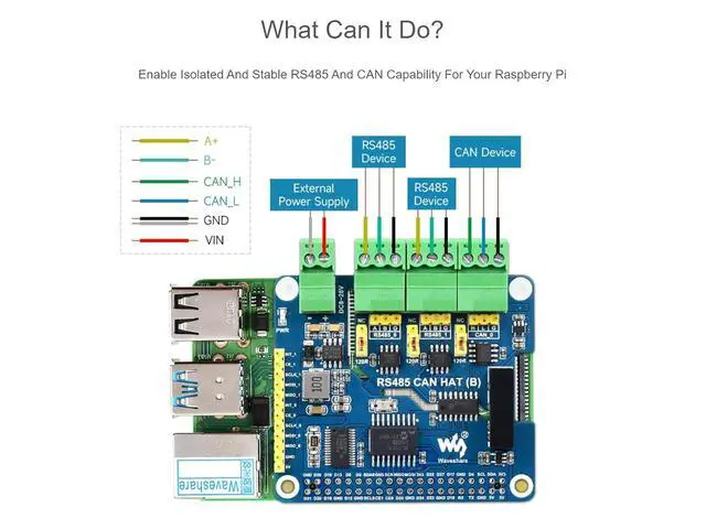 Alt view image 6 of 7 - 2-Channel RS485 and 1-Channel CAN Expansion Board Isolated RS485 CAN HAT (B) for Raspberry Pi 4B/3B+/3B/2B/B+/A+/Zero W/Zero WH,Multiple Protection Circuits,SPI Communication