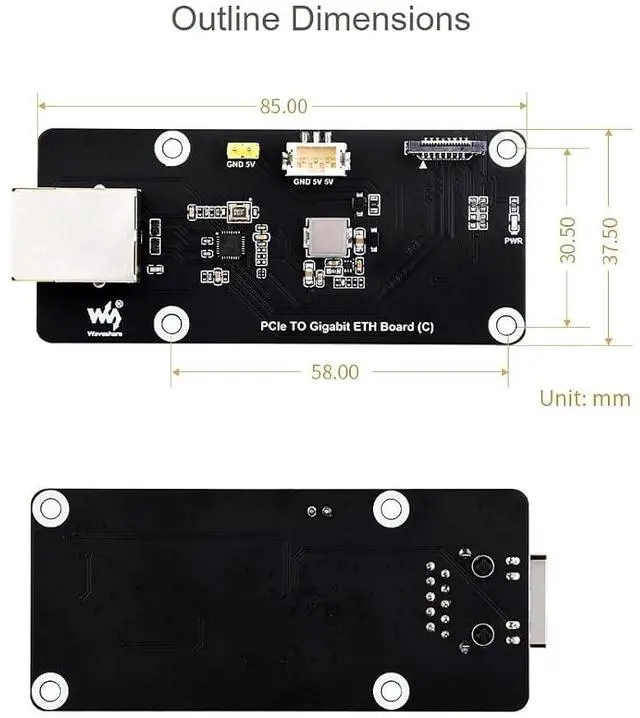 Alt view image 6 of 7 - PCIe to Gigabit ETH Board (C) for Raspberry Pi 5,10/100/1000Mbps Network Standard,Pice x1 GEN2 Interface,RJ45 Gigabit Ethernet Port