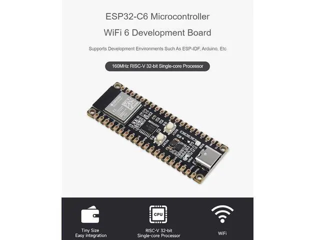 Alt view image 2 of 7 - ESP32-C6 Microcontroller WiFi 6 Development Board with Pre-soldered Header Onboard ESP32-C6-MINI-1 with RISC-V 32-bit Sngle-core Processor, WiFi 6+Bluetooth 5+IEEE 802.15.4