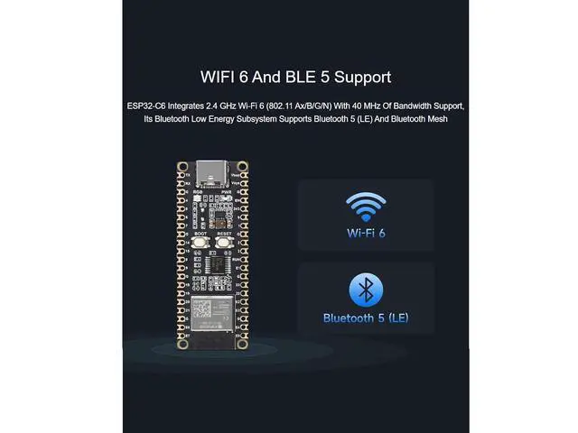 Alt view image 4 of 7 - ESP32-C6 Microcontroller WiFi 6 Development Board with Pre-soldered Header Onboard ESP32-C6-MINI-1 with RISC-V 32-bit Sngle-core Processor, WiFi 6+Bluetooth 5+IEEE 802.15.4