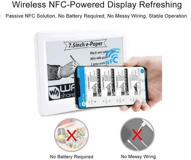 Alt view image 3 of 7 - 7.5inch Passive NFC-Powered e-Paper Display V2 Black/White e-Ink Screen, Wireless Powering and Data Transfer No Battery Required, Refresh by Smartphone with NFC Function or NFC Reader