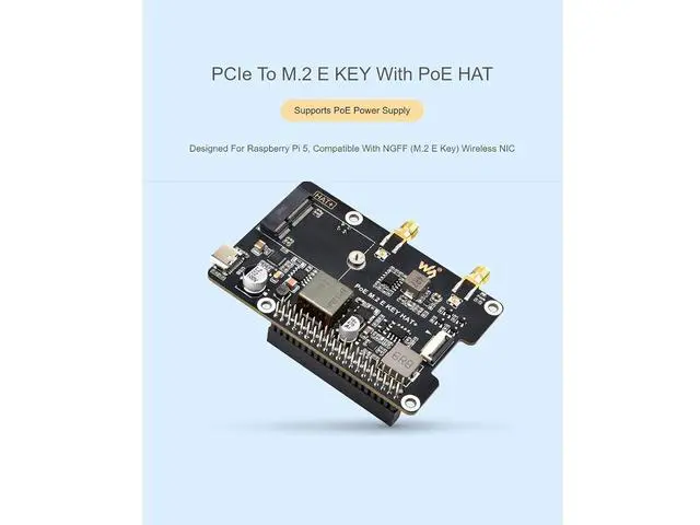 Alt view image 3 of 7 - PCIe to M.2 E Key HAT Compatible with Raspberry Pi 5,Compatible with NGFF (M.2 E Key) Wireless NIC,Suitable for A/E Key and E Key,USB Bluetooth Connection