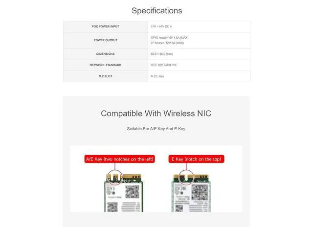 Alt view image 7 of 7 - PCIe to M.2 E Key HAT Compatible with Raspberry Pi 5,Compatible with NGFF (M.2 E Key) Wireless NIC,Suitable for A/E Key and E Key,USB Bluetooth Connection