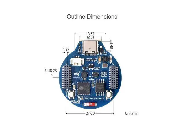 Alt view image 7 of 7 - ESP32-S3 Development Board Onboard 1.28inch Round LCD Display,32-bit LX7 Dual-core Processor,Support 2.4 GHz Wi-Fi and Bluetooth 5(LE),Embedded GC9A01 Driver Chip