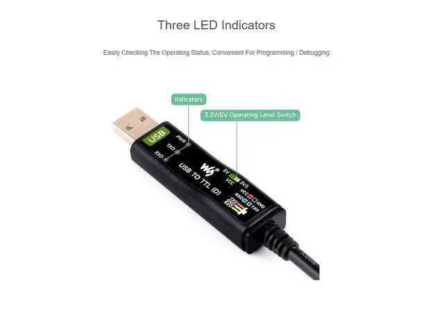 Alt view image 7 of 7 - Industrial USB to TTL Serial Adapter Cable, USB to TTL (D) Converter Onboard FT232RNL Chip Suitable for Raspberry Pi 5 Serial Port Debugging,3.3V/5V Voltage Level Switching