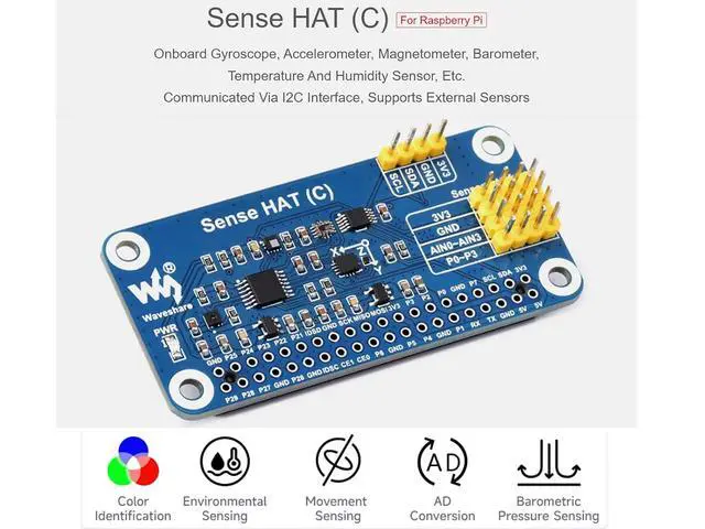 Alt view image 2 of 7 - Sense HAT (C) for Raspberry Pi 4/3 B+/3 B/2 B/B+/3 A+/A+/Zero/Zero W Onboard Multi Powerful Sensors Supports External Sensor with 40PIN GPIO Extension Header and I2C Interface