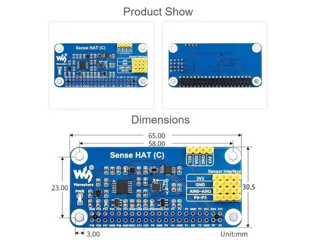Alt view image 6 of 7 - Sense HAT (C) for Raspberry Pi 4/3 B+/3 B/2 B/B+/3 A+/A+/Zero/Zero W Onboard Multi Powerful Sensors Supports External Sensor with 40PIN GPIO Extension Header and I2C Interface