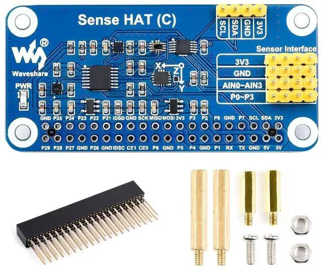 Main image of Sense HAT (C) for Raspberry Pi 4/3 B+/3 B/2 B/B+/3 A+/A+/Zero/Zero W Onboard Multi Powerful Sensors Supports External Sensor with 40PIN GPIO Extension Header and I2C Interface